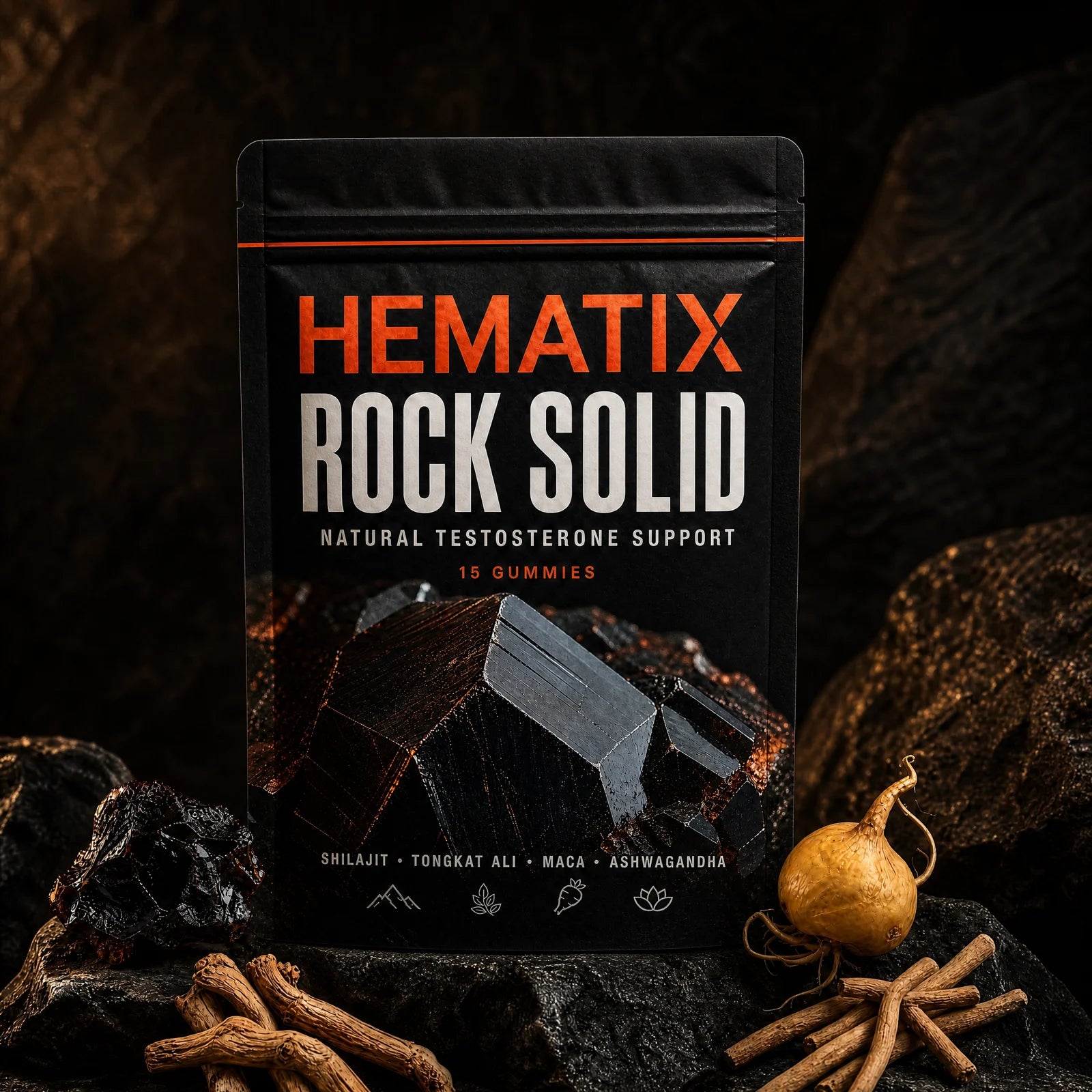 HEMATIX ROCK SOLID pouch on black rock